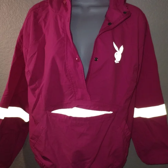 PLAYBOY by PACSUN Hot Pink Hoodie Nylon Poly size Small Reflective Logo - Picture 4 of 17